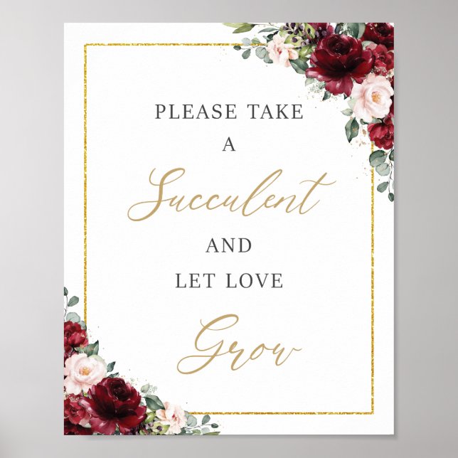 Poster Burgundy Blush Rosa Floral Suculenta Amor Crescer  (Frente)