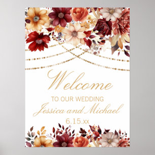 Poster Burgundy Burnt Orange Cream Casamento Floral Boas-