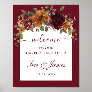 Poster Burgundy Burnt Orange Floral Arch Weding