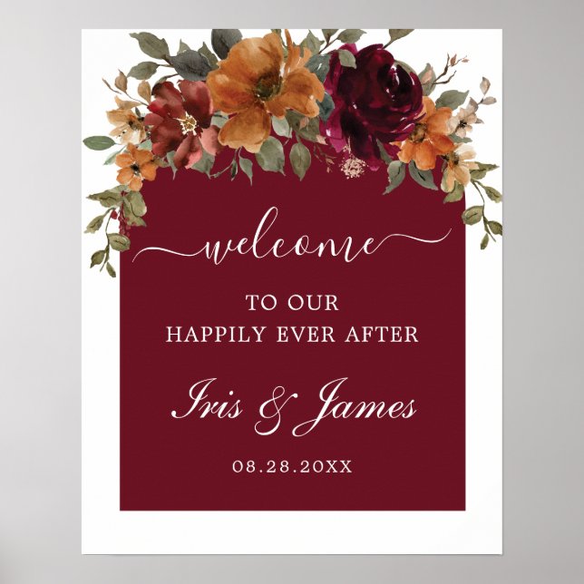 Poster Burgundy Burnt Orange Floral Arch Weding (Frente)