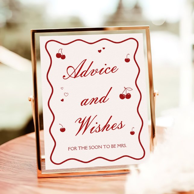 Poster Burgundy Cherry Bridal Shower Advice and Wishes (Criador carregado)