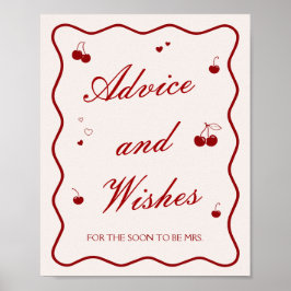 Poster Burgundy Cherry Bridal Shower Advice and Wishes