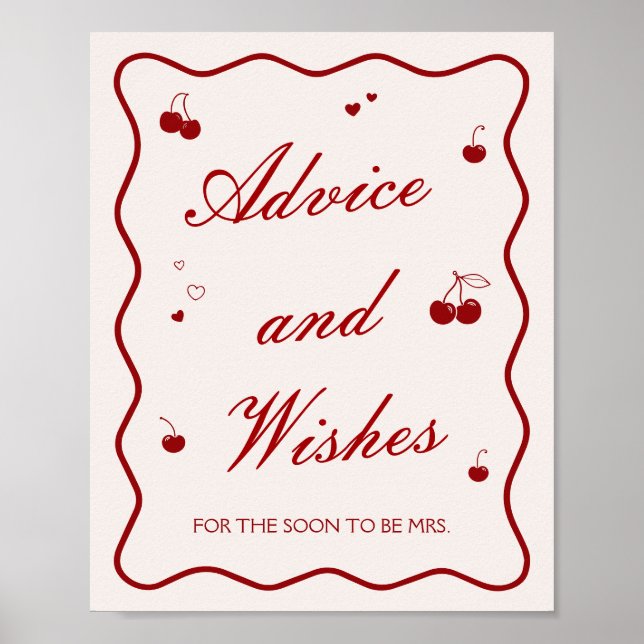 Poster Burgundy Cherry Bridal Shower Advice and Wishes (Frente)