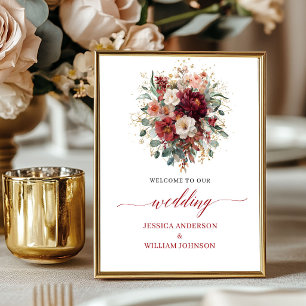 Poster Burgundy Eucalipto Outono Floral Mesa Casamento  