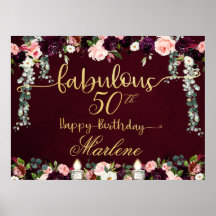 Burgundy Fabuloso 50 Celebração de Aniversário 54x