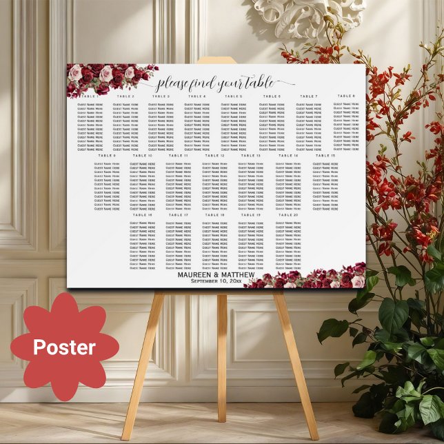Poster Burgundy Floral 20 Mesas (Criador carregado)