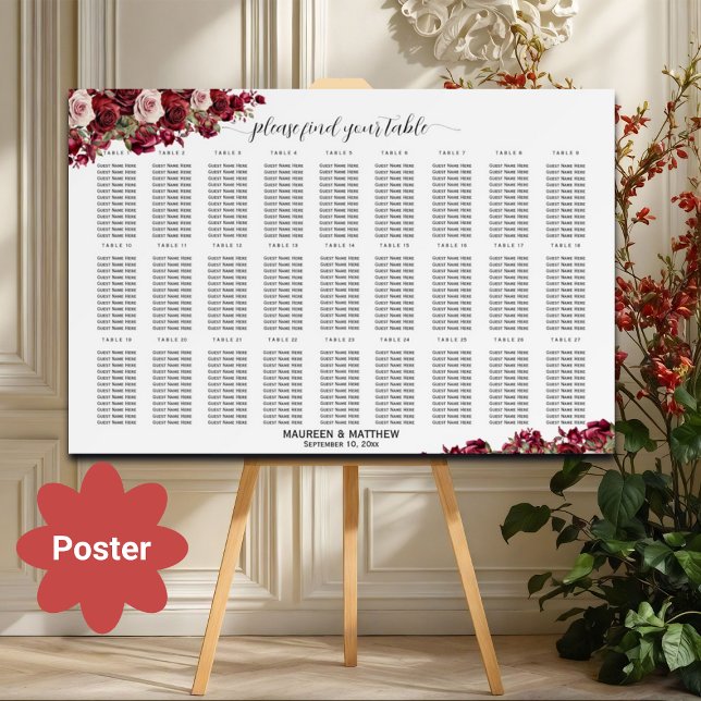 Poster Burgundy Floral 27 Mesas (Criador carregado)
