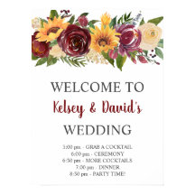 Burgundy Floral Amarelo Sunflower Welcome