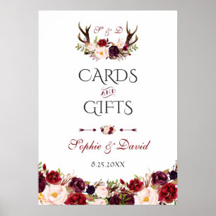 Poster Burgundy Floral - Casamento de Cartas e Presentes