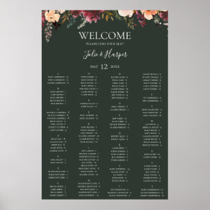 Poster Burgundy Floral Gráfico de lugares alfabéticos