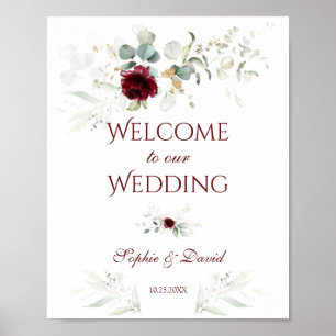Poster Burgundy Floral Greenere Bem-vindo Sinal de Casame
