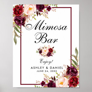 Poster Burgundy Floral Wedding Mimosa Bar