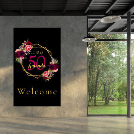 Poster Burgundy, flores geométricas de ouro negro de aniv