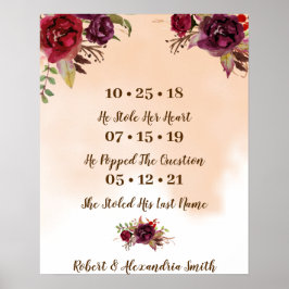 Poster Burgundy Flowers Best Day Casamento Data Sim Sinal
