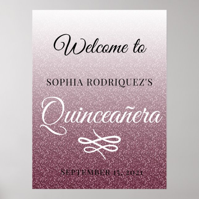 Poster Burgundy Glitter Quinceañera 15 Birthday (Frente)