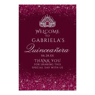 Pôster Burgundy Glitter Quinceanera - Sinal de boas-vinda