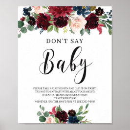 Poster Burgundy marinho pincel floral rosa donta diz bebê