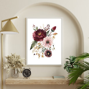Poster Burgundy Marrom Rosa Água Floral Botânico