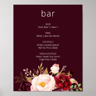 Poster Burgundy Marsala - Sinal de Bar Floral