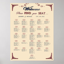 Poster Burgundy Navy and Ivory Chic Wedding Seating Chart