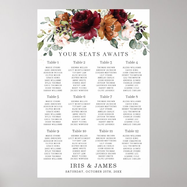 Poster Burgundy Orange Ivory Floral Casamento (Frente)