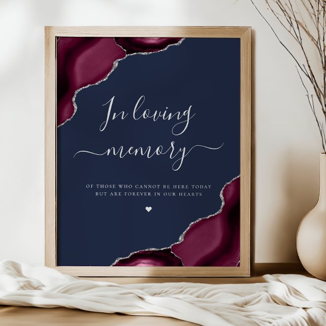 Poster Burgundy Prata Ágata Azul Marinho Casamento Memori (Criador carregado)
