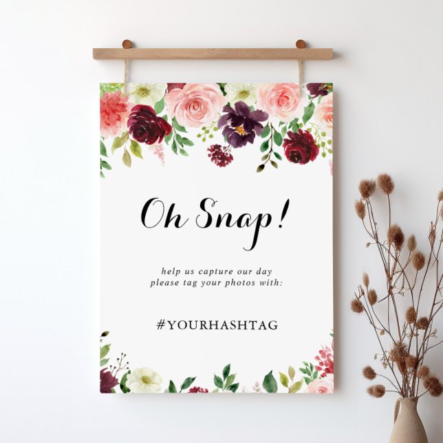 Poster Burgundy Primavera Floral Casamento Oh Sinal Snap (Criador carregado)