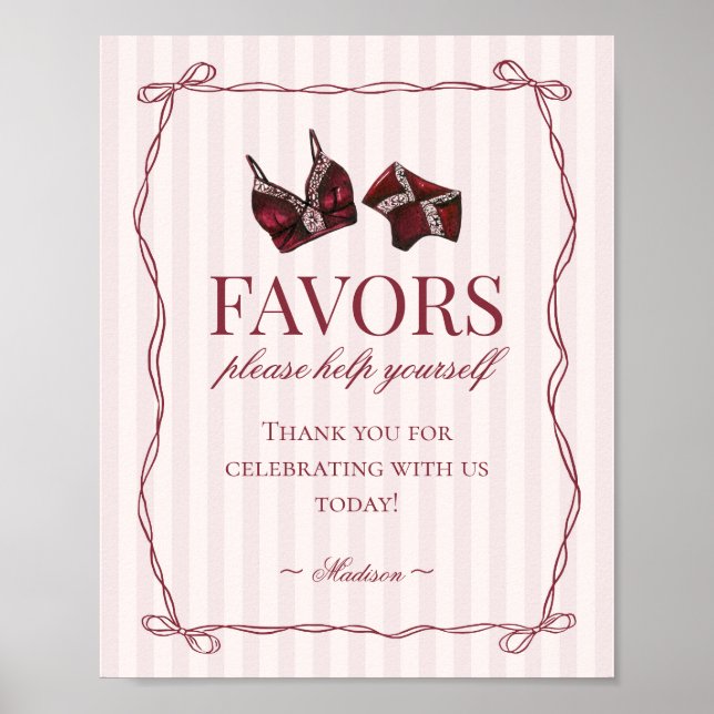 Poster Burgundy Red Lingerie Bachelorette Party Favors (Frente)
