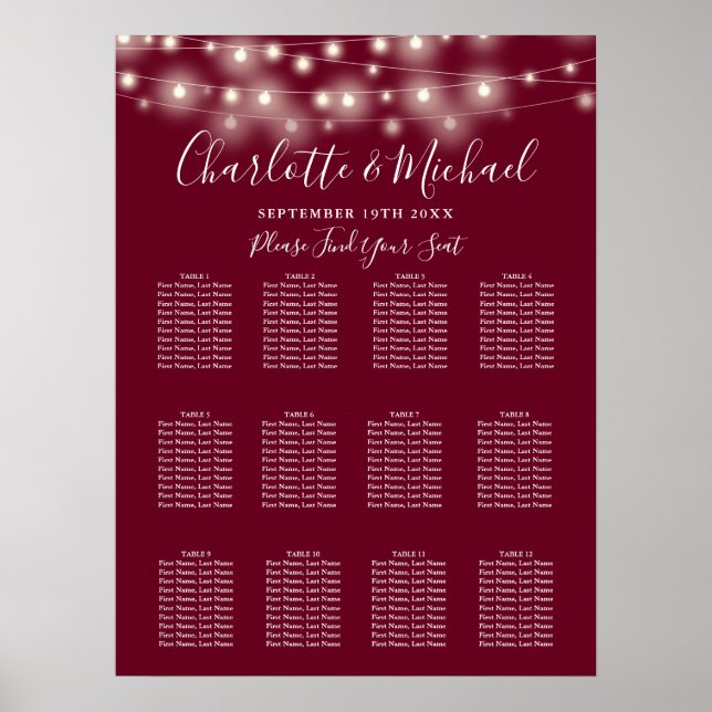 Poster Burgundy String Luzes Sentado Casamento (Frente)