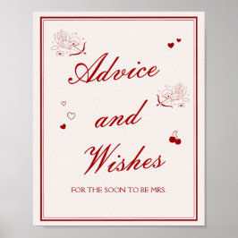 Poster Burgundy Valentine Bridal Shower Advice and Wishes