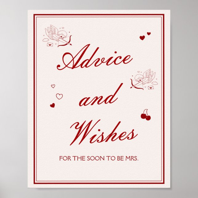 Poster Burgundy Valentine Bridal Shower Advice and Wishes (Frente)
