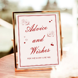 Poster Burgundy Valentine Bridal Shower Advice and Wishes