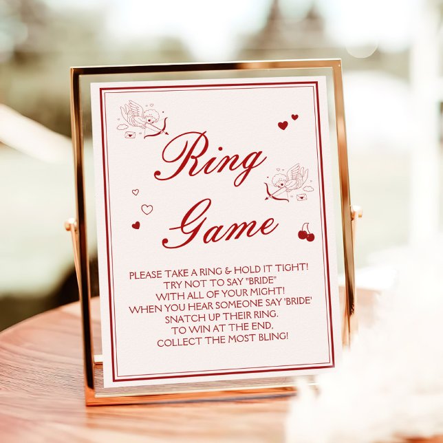 Poster Burgundy Valentine Bridal Shower Ring Game  (Criador carregado)