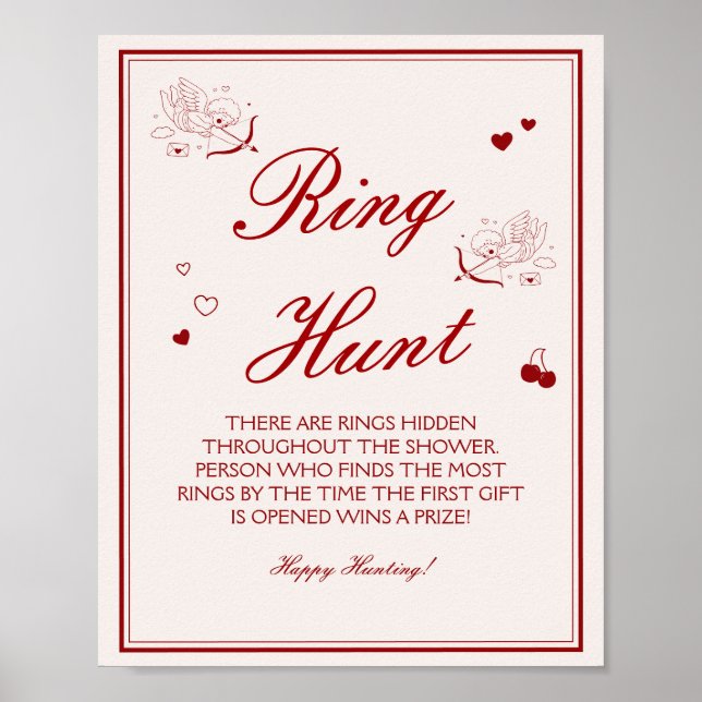 Poster Burgundy Valentine Bridal Shower Ring Game  (Frente)
