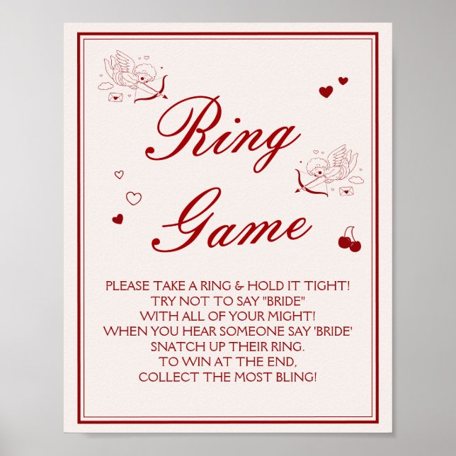 Poster Burgundy Valentine Bridal Shower Ring Game  (Frente)