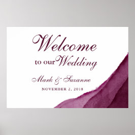 Poster Burgundy Watercolor Bem-vindos ao nosso casamento