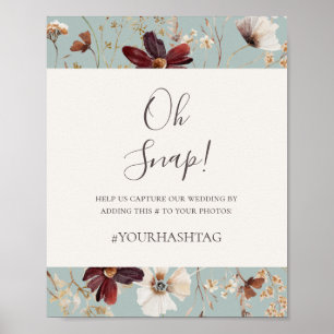 Poster Burgundy Wildflower   Sinal de hashtag Teal Snap