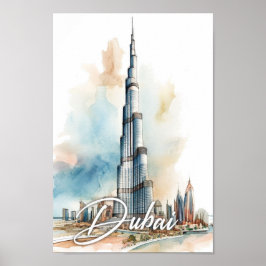 Poster Burj Khalifa Dubai Watercolor Painting Viagem