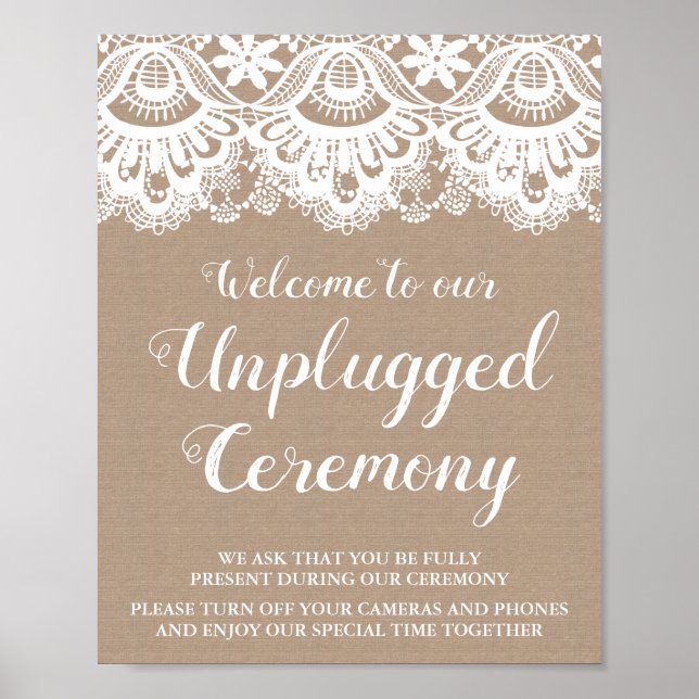 Poster Burlap and Lace Unplugged Ceremony Sinal, Russo (Frente)