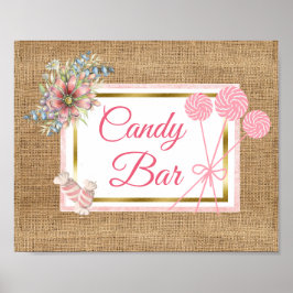 Poster Burlap Pink Floral Candy Ar Sinal de Casamento Pos