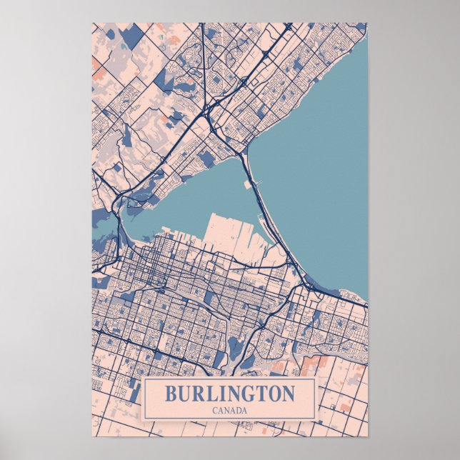 Poster Burlington Canada Breezy City Map Travel (Frente)