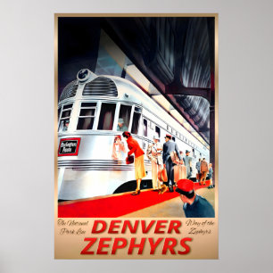 Poster Burlington Route DENVER ZEPHYRS Nova Decoração Ret