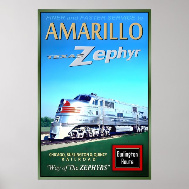 Poster Burlington Route TEXAS ZEPHYR Nova Original Retro (Frente)