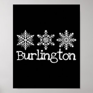 Poster Burlington Vermont Snowflakes Ski Skier Skiing Rus