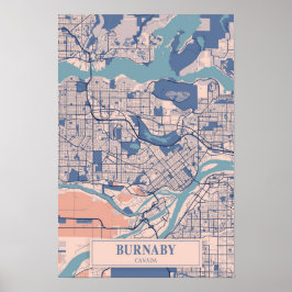 Poster Burnaby Canadá Mapa da Cidade Ventilada Viagem