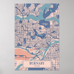 Poster Burnaby Canadá Mapa da Cidade Ventilada Viagem