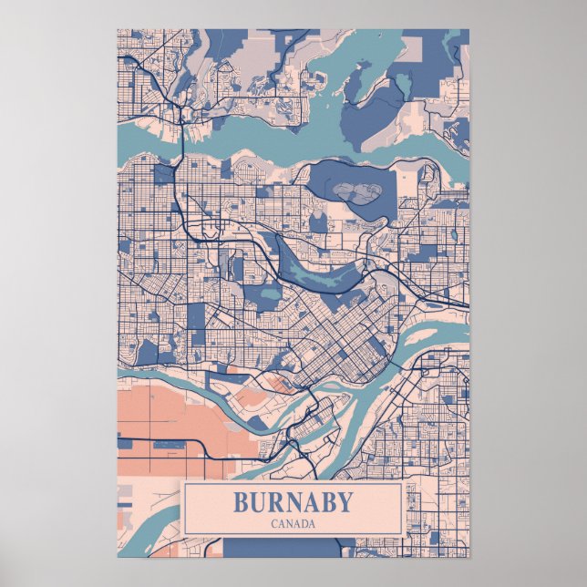 Poster Burnaby Canadá Mapa da Cidade Ventilada Viagem (Frente)