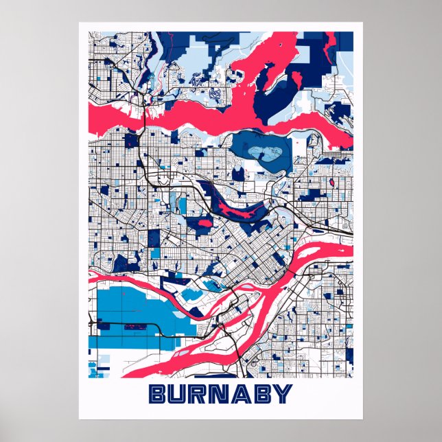 Poster Burnaby - Mapa da Cidade do Leite do Canadá (Frente)