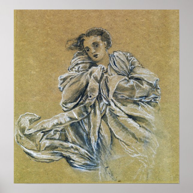 Poster Burne-Jones - Estudo de inverno de drapeado voador (Frente)
