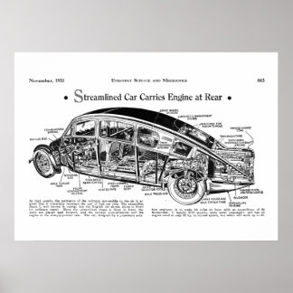 Poster Burney, 1931, carro clássico da mecânica Vintage